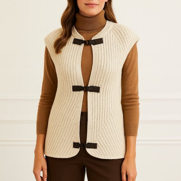 Armani Exchange Cream Toggle Knit Sweater Vest Women’s M Rare Fall 2015 Runway - Picture 1 of 11
